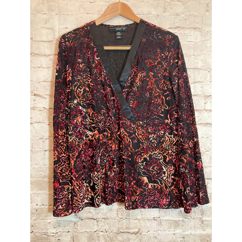 Venezia Babydoll Top Womens 18/20 Coral Velvet Burnout Flare Sleeve Plus Stretch